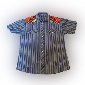 Gioberto Large Blue Aztec Pearl Snap Short Sleeve Shirt